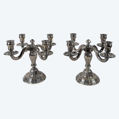 Pair of 950 silver candelabra in the Louis XVI style 