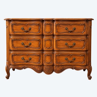 Commode Arbalette à trois tiroirs en Merisier – Style Louis XV – Estampillée