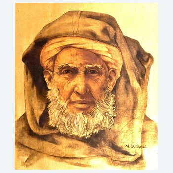 Oil On Panel On Gold Background Bedouin Portrait By Marcel Busson