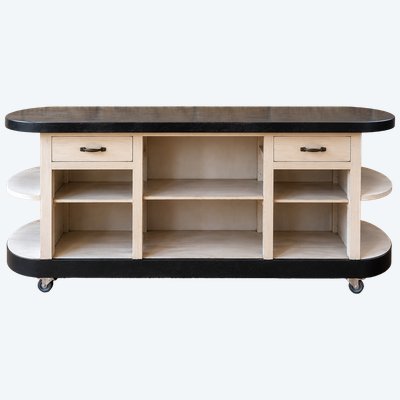 Large Pastry Table with Stainless Steel Top – Professional Central Island – 20th Century 