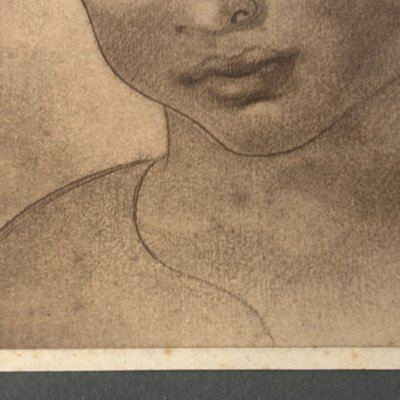 Antique drawing of a child's face, 1827, signed E.C. 23x17cm