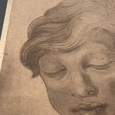 Antique drawing of a child's face, 1827, signed E.C. 23x17cm