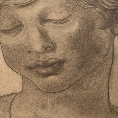 Antique drawing of a child's face, 1827, signed E.C. 23x17cm