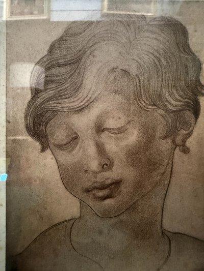 Antique drawing of a child's face, 1827, signed E.C. 23x17cm