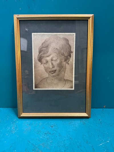 Antique drawing of a child's face, 1827, signed E.C. 23x17cm