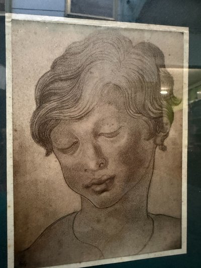 Antique drawing of a child's face, 1827, signed E.C. 23x17cm