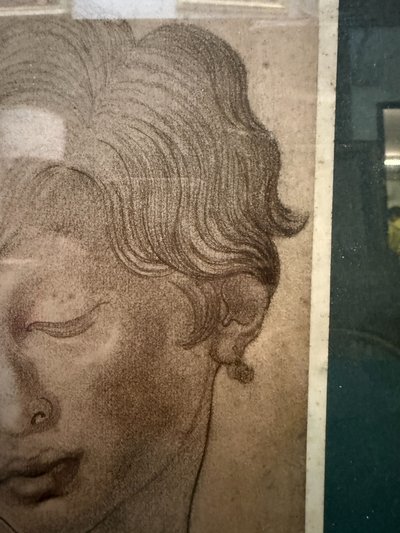 Antique drawing of a child's face, 1827, signed E.C. 23x17cm