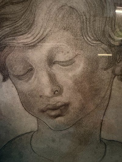Antique drawing of a child's face, 1827, signed E.C. 23x17cm