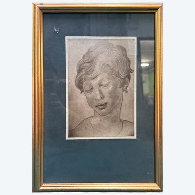 Antico disegno volto di fanciullo 1827, firmato E.C. 23x17cm
