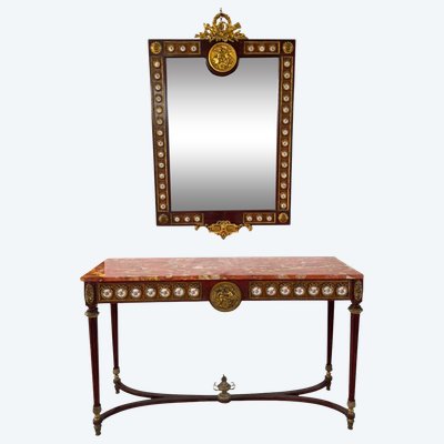 Console con specchiera in mogano in stile Luigi XVI, Francia, inizio XX secolo