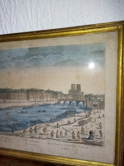 PAIR OF OPTICAL VIEWS FROM THE 18TH CENTURY PARIS PARISIAN BRIDGES TUILERIES CASTLE ISLE SAINT LOUIS