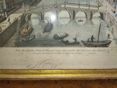 PAIR OF OPTICAL VIEWS FROM THE 18TH CENTURY PARIS PARISIAN BRIDGES TUILERIES CASTLE ISLE SAINT LOUIS