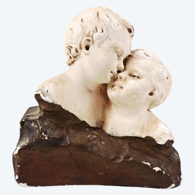 Busto in gesso "Amore fraterno", Art Nouveau, inizio XX secolo