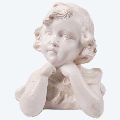 Busto in gesso in stile Art Nouveau raffigurante una giovane ragazza pensierosa, inizio XX secolo.