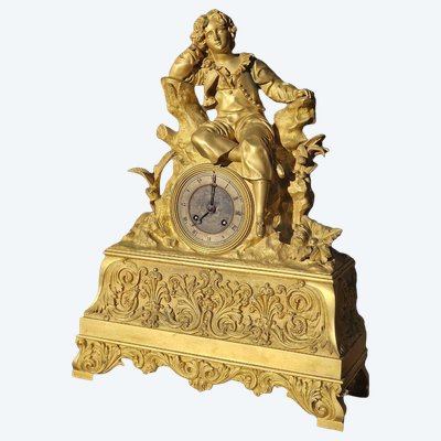 Orologio da tavolo in bronzo dorato “Charles X, Paul e Virginie”, in stile romantico “Louis Philippe”
