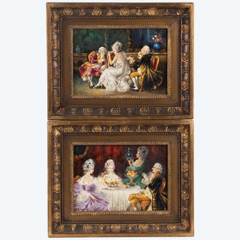 Juan Pablo Salinas, ( 1871-1946 ) Paire De Tableaux Représentant Une Scène d'Intérieur