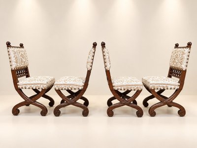 Set of 4 High Period Renaissance Chairs Carved Walnut 19th Century