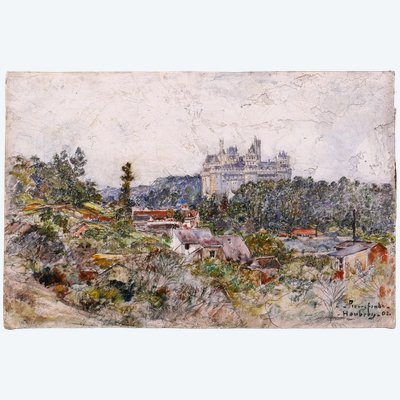 Frédéric HOUBRON 1851-1908 Pierrefonds, das Schloss, Gemälde, 1902 Landschaftsimpressionismus Oise
