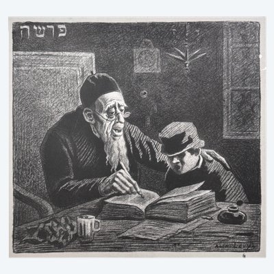 Radierung mit dem Titel „Die Hebräischstunde“ von Alphonse Lévy