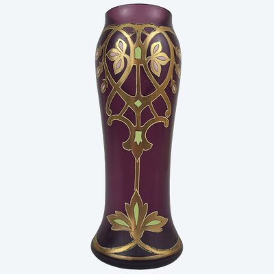 Vaso Art Nouveau in vetro smaltato, Boemia, circa 1900-1910