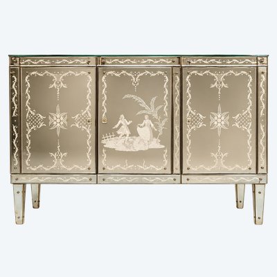 Venetian Art Deco Buffet-Bar – Églomisé and Bevelled Glass – 1940s