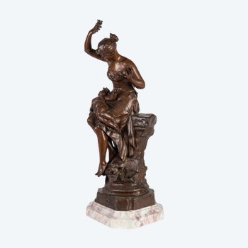 Auguste Dewever, Bronze Représentant Une Femme Et Un Cupidon, époque Napoléon III