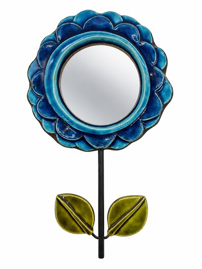 Flower mirror in blue glazed ceramic, Mithé Espelt Camellia model 1965