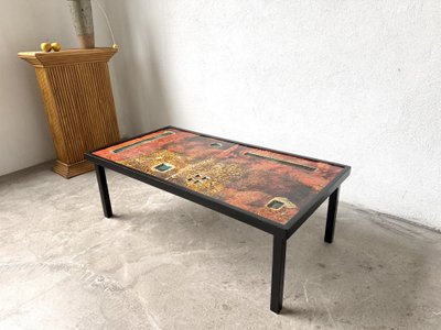 Robert and Jean Cloutier coffee table made of glazed lava and metal, 1950s