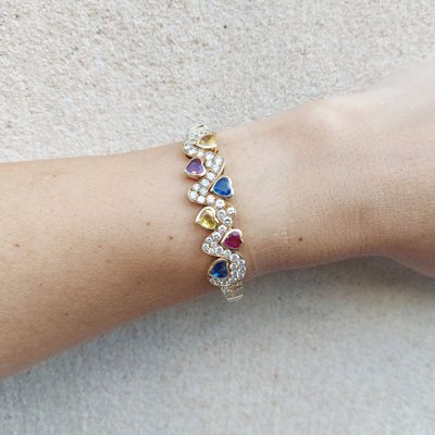 Cristilli diamond and colored sapphire heart-shaped bangle bracelet