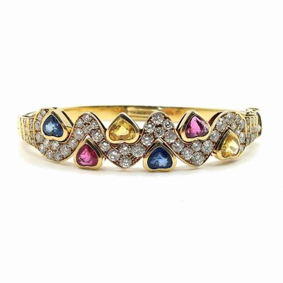 Cristilli diamond and colored sapphire heart-shaped bangle bracelet