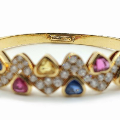 Cristilli diamond and colored sapphire heart-shaped bangle bracelet