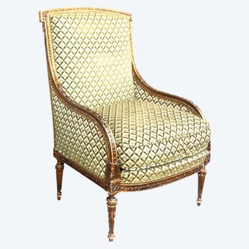 Fauteuil Bergère De Style Louis XVI Dorée Fin XIXème