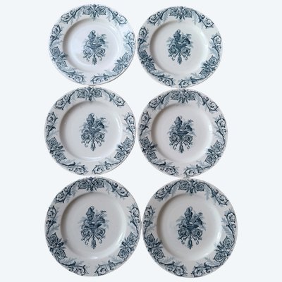 Set of 6 antique iron-glazed earthenware plates – Lunéville, "Mireille" model