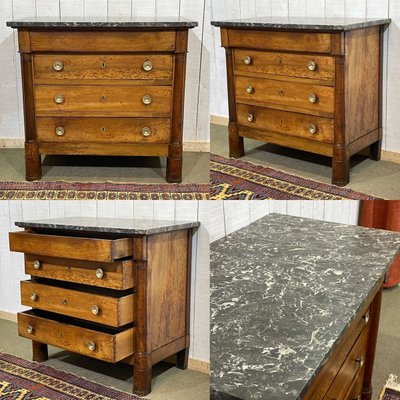 Commode Empire 19ème en noyer et dessus marbre gris St Anne