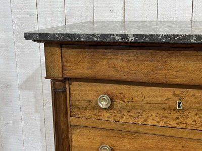 Commode Empire 19ème en noyer et dessus marbre gris St Anne