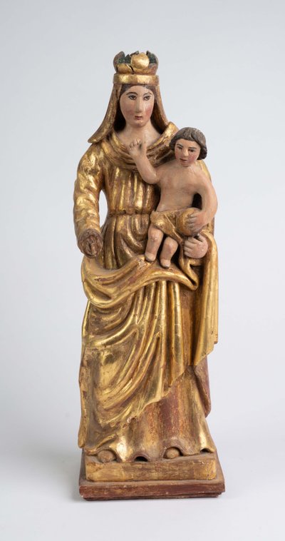 Vierge couronnée à l’enfant jésus  bois doré  18 éme siècle 