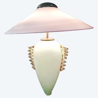 Lampada di Murano dal design essenziale, struttura ovoidale in vetro opalino del XX secolo 