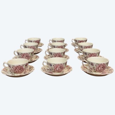 Servizio da caffè e tè per 12 persone in porcellana inglese Johnson Bros, modello Rose Chintz