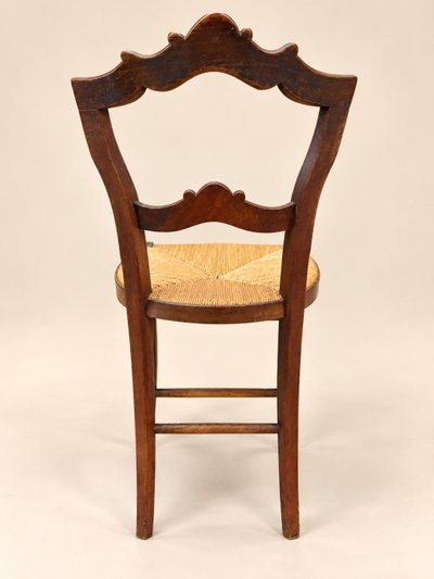 Set of 6 Louis-Philippe chairs — Carved backrests — Rush woven seats