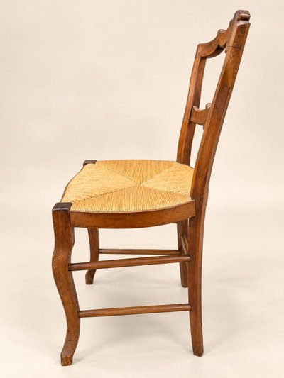 Set of 6 Louis-Philippe chairs — Carved backrests — Rush woven seats