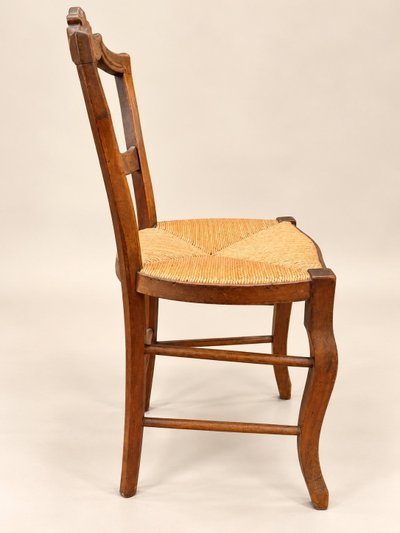 Set of 6 Louis-Philippe chairs — Carved backrests — Rush woven seats