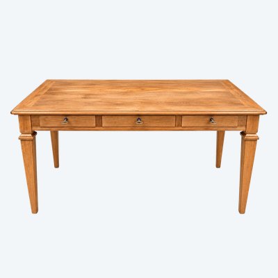 Flat Desk – Louis XVI Style – Solid Oak and Veneer – Restored