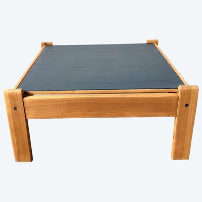 Table basse moderniste en pin massif à plateau réversible, années 70