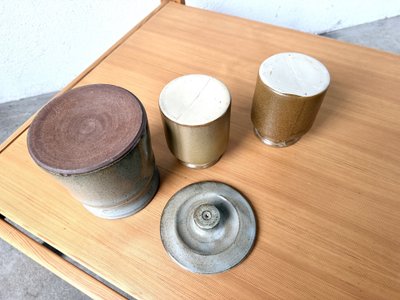 Set of 3 glazed stoneware pots, from the 1970s