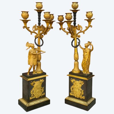 Coppia di candelabri figurativi in stile Impero “Marte e Atena”, attribuiti a Pierre Phillipe Thomire 