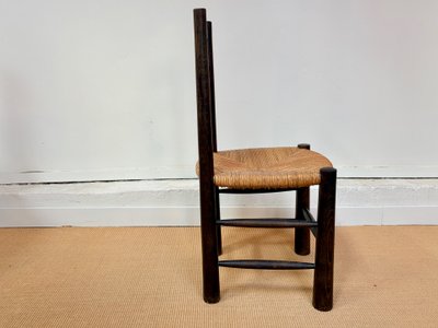 SET OF 4 BRUTALIST SOLID WOOD CHAIRS BY GEORGES ROBERT, CIRCA 1950.
