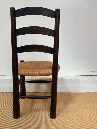 SET OF 4 BRUTALIST SOLID WOOD CHAIRS BY GEORGES ROBERT, CIRCA 1950.