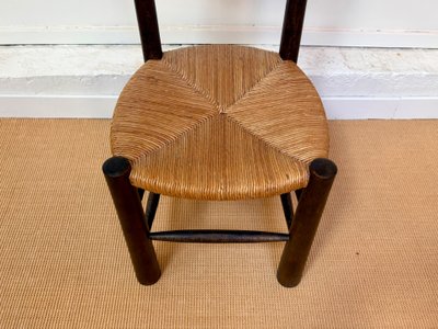 SET OF 4 BRUTALIST SOLID WOOD CHAIRS BY GEORGES ROBERT, CIRCA 1950.
