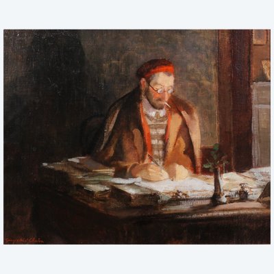 Georges Abel, CHALON, 1899–1976: Writer at His Desk, painting, ca. 1920–30, portrait