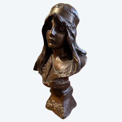 Buste en bronze "Bohémienne" par Emmanuel Villanis (1858-1914) Art Nouveau